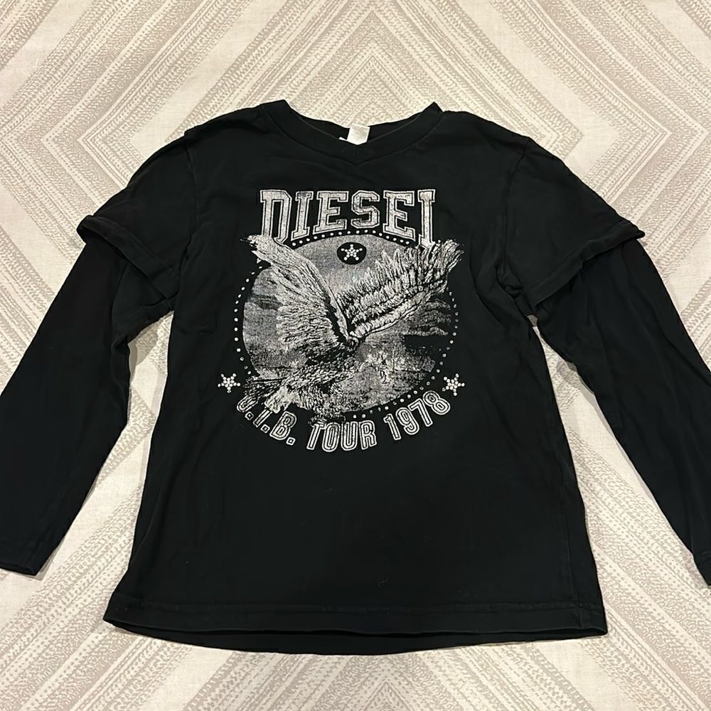 Diesel Black Shirt on Shirt Graphic Long Sleeve T-Shirt